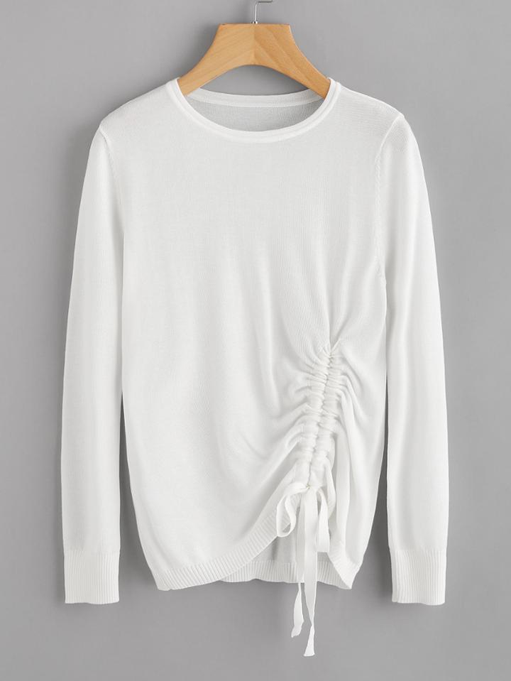 Shein Shirred Drawstring Detail Soft Knit Sweater