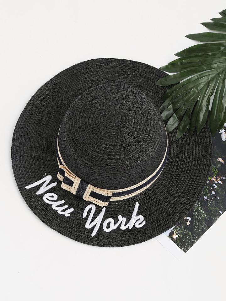 Shein Bow Detail Letter Pattern Straw Hat
