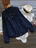 Shein Colorful Water Drop Embroidered Crinkle Blouse
