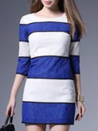 Shein Blue Color Block White Sheath Lace Dress