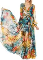 Rosewe Bohemian Lantern Sleeve V Neck Print Design Maxi Dress