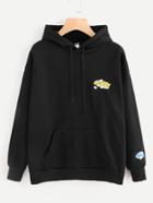 Shein Drop Shoulder Hoodie With Badges