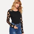 Shein Cut Out Sleeve Solid Tee