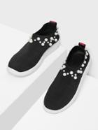 Shein Faux Pearl Decorated Knit Sneakers