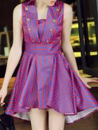 Shein Purple Blue Striped High Low Dress