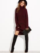 Shein Burgundy Marled Knit Turtleneck High Low Sweater Dress