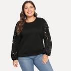 Shein Plus Floral Lace Sleeve Round Neck Sweatshirt