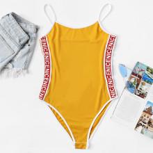 Shein Slogan Print Tape Side Cami Bodysuit