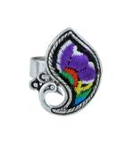 Shein Purple Handmade Embroidery Animal Peacock Fingr Rings