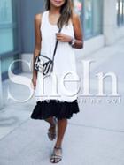 Shein White Sleeveless Striped Contrast Flounce Dress