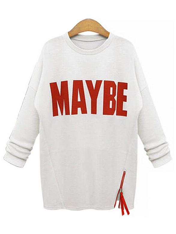 Shein White Round Neck Letters Print Zipper Plus Sweatshirt