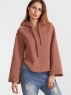 Shein Rust Hooded Raglan Sleeve Slit Side Curved Hem Sweatshirt