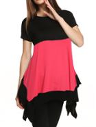 Shein Rose Red Round Neck Asymmetrical T-shirt