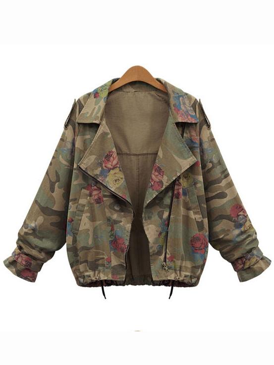 Shein Lapel Camouflage Drawstring Coat