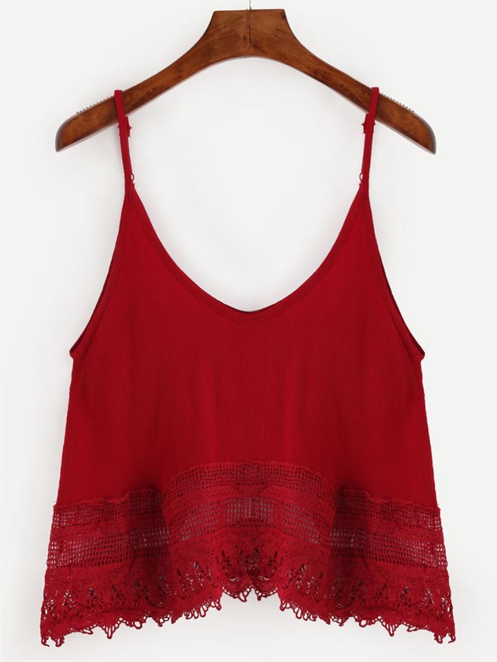 Shein Burgundy Crochet Trim Crinkle Cami Top