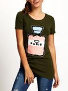 Shein Army Green Crew Neck Perfume Bottle Print T-shirt