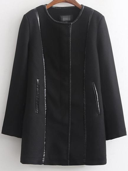 Shein Black Long Sleeve Zipper Contrast Trims Coat