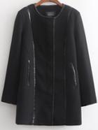 Shein Black Long Sleeve Zipper Contrast Trims Coat