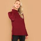 Shein High Neck Ribbed Knit Solid Tee