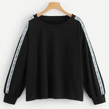 Shein Plus Drop Shoulder Letter Tape Sweatshirt
