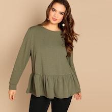 Shein Plus Ruffle Hem Solid Tee