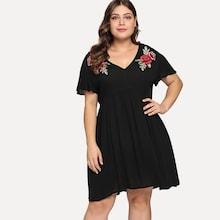 Shein Plus Flutter Sleeve Flower Embroidered Dress