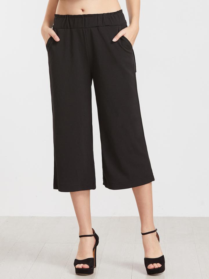 Shein Black High Waist Wide Leg Capris Pants