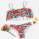 Shein Random Striped & Fruit Print Flounce Bikini Set