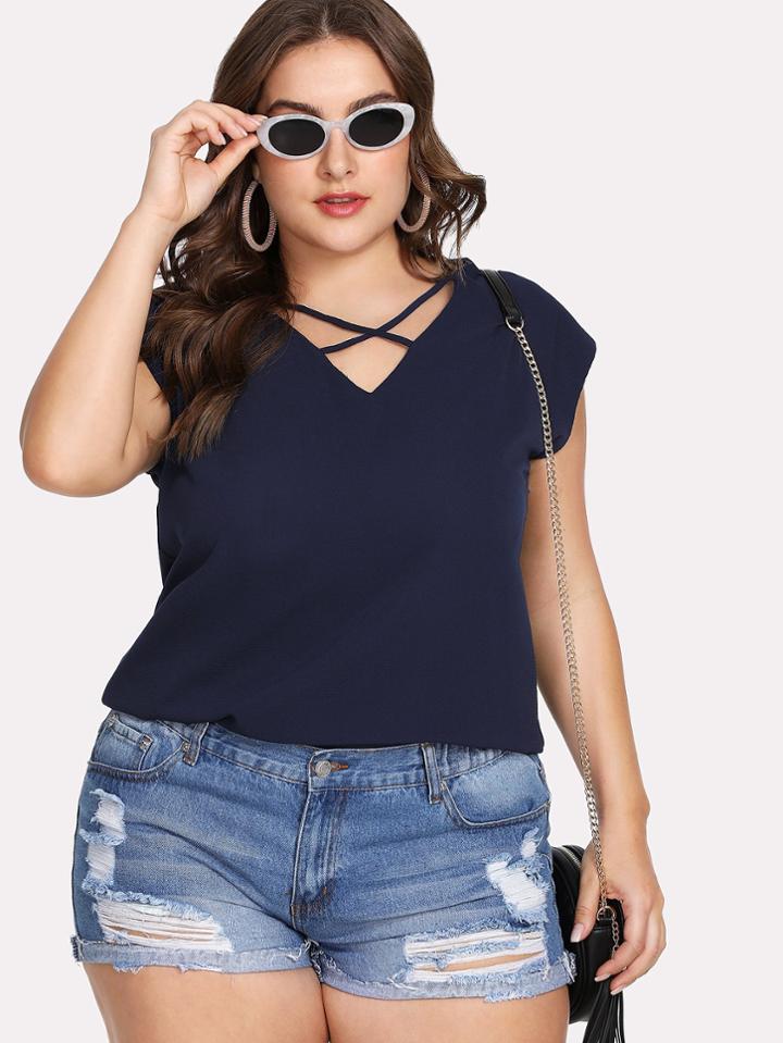 Shein V Neck Criss Cross Front Top