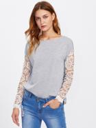 Shein Hollow Out Lace Panel Drop Shoulder Tee