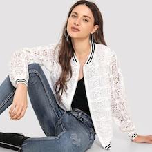 Shein Striped Trim Guipure Lace Jacket