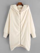 Shein Hooded Zip Up Asymmetric Hem Fluffy Coat