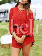 Shein Red Long Sleeve Lace Up Dress