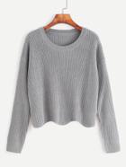 Shein Pale Grey Drop Shoulder Seam Wave Hem Sweater
