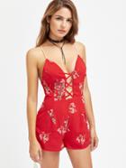 Shein Cami Straps Criss Cross Front Floral Playsuit