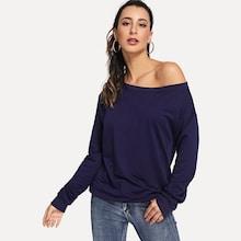 Shein Asymmetrical Shoulder Solid Pullover