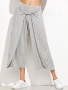 Shein Heather Grey Twist Front Layered Wide Leg Pants