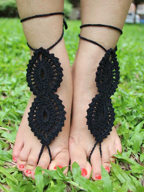 Shein Black Crochet Mittens Anklets