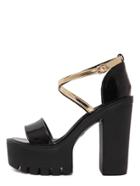 Shein Black Open Toe Crisscross-strap Chunky Sandals