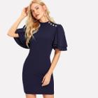 Shein Flutter Sleeve Button Detail Fitted Dress