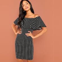 Shein Foldover Front Off Shoulder Striped Dress