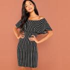 Shein Foldover Front Off Shoulder Striped Dress