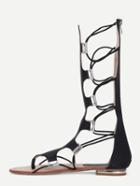 Shein Black Knee-high Suede Lace Up Sandals