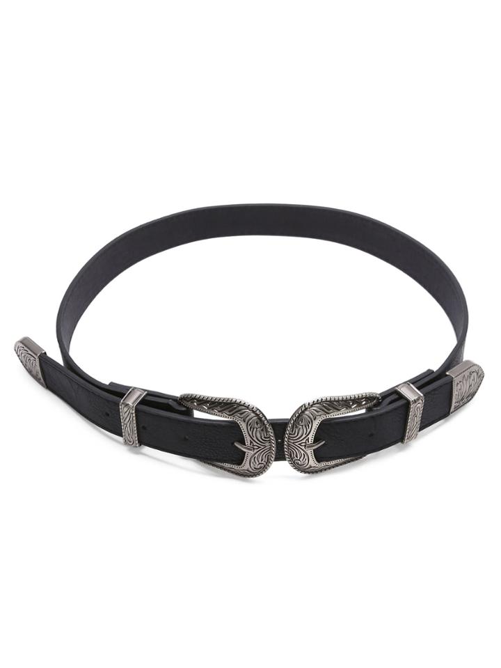 Shein Black Double Silver Buckle Western Belt