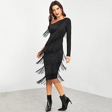 Shein One Shoulder Layered Fringe Embellished Dress