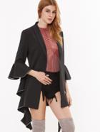Shein Contrast Piping Dramatic Fluted Sleeve Blazer
