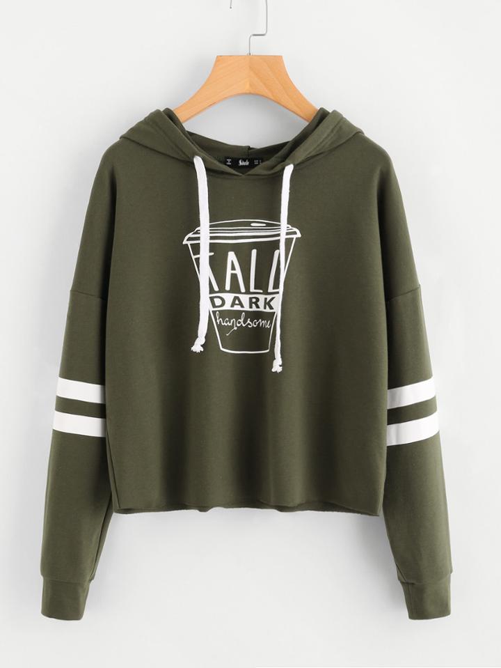 Shein Drop Shoulder Varsity Striped Printed Hoodie