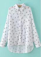 Rosewe Adorable Zebra Print Turndown Collar T Shirt For Lady