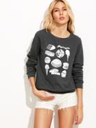 Shein Heather Grey Food Print Sweatshirt