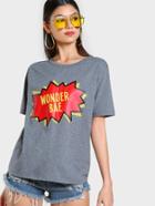 Shein Heather Knit Cuffed Sleeve Graphic Tee